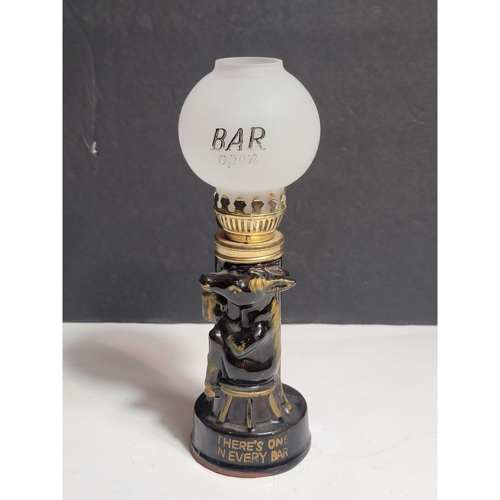 Vintage Hobo Drunk Ceramic Oil Lamp Japan Bar Decor Frosted Globe 7.5in